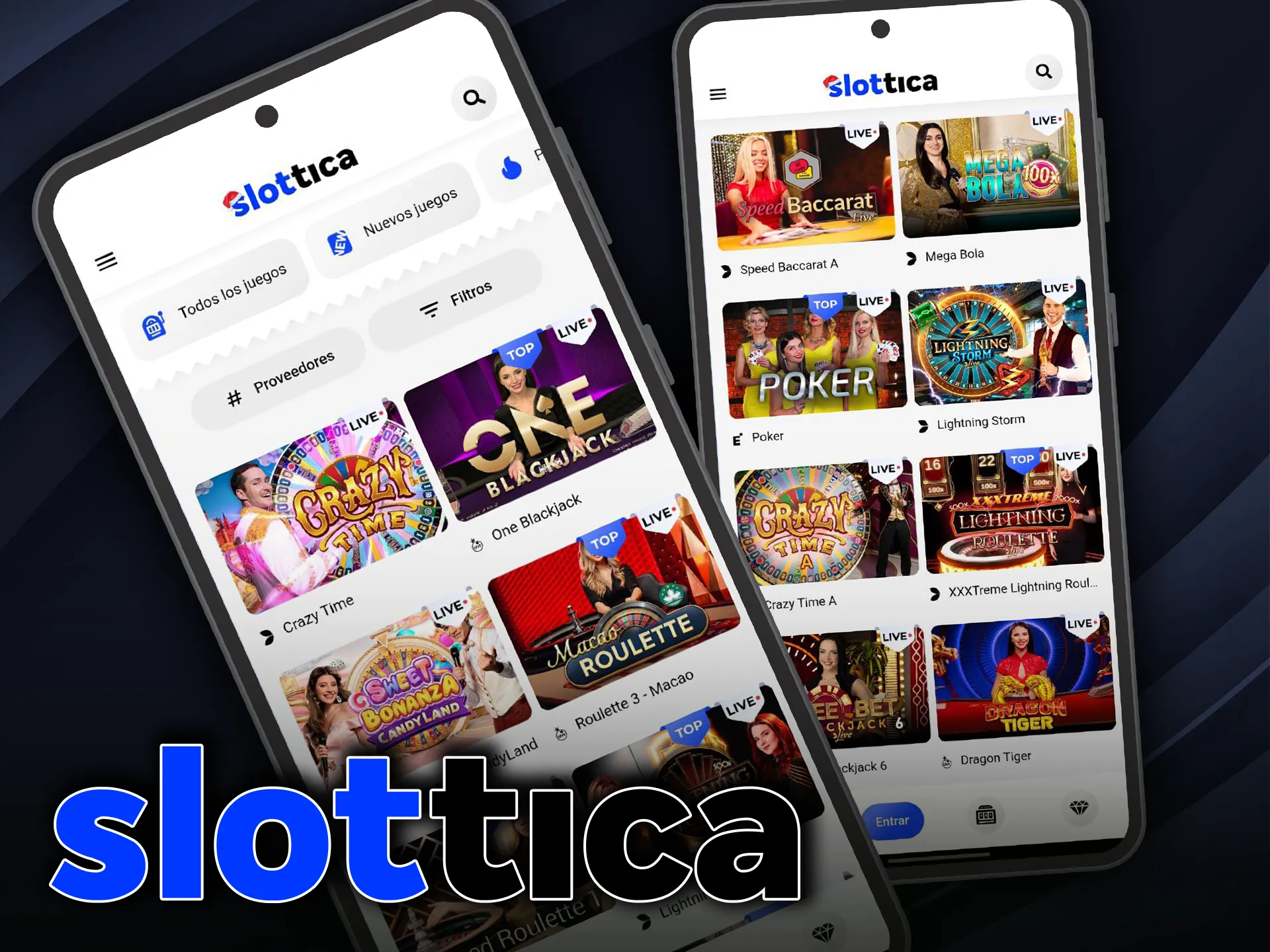 Disfruta del casino en vivo Slottica en tu dispositivo Android o iOS.